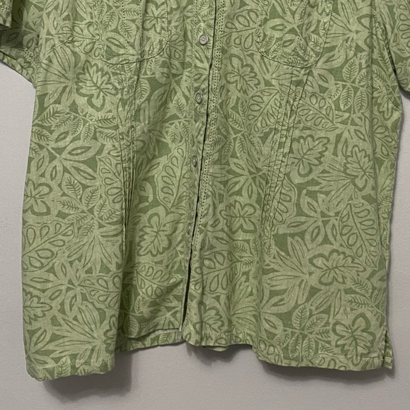 Cappagallo Linen Blend Tropical Botanical Womens Button Up Shirt Large Collared - Picture 4 of 10